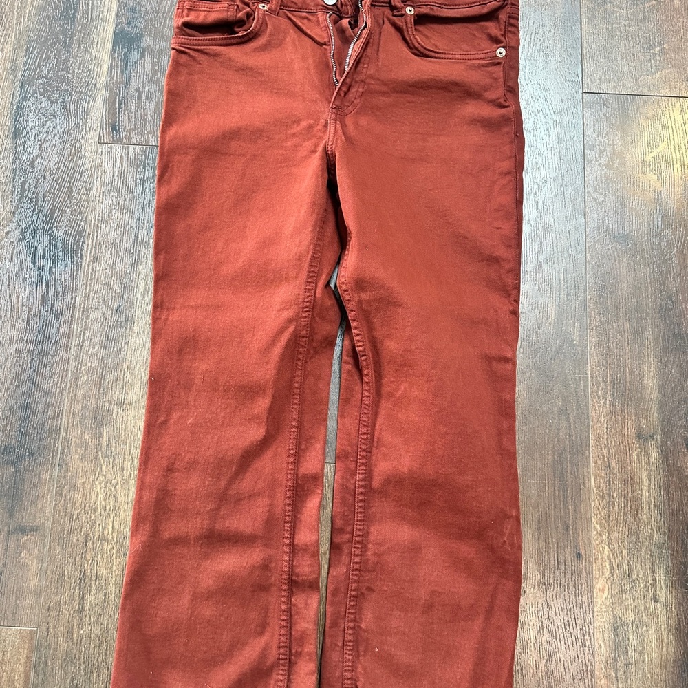 Zara Straight Leg Jeans in Rust Red